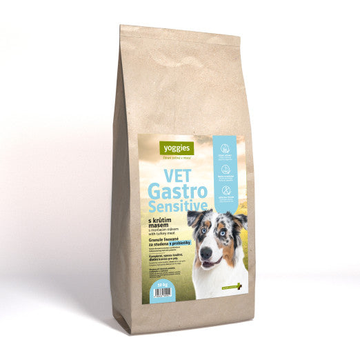 10kg Yoggies VET Gastro Sensitive s krůtím masem, granule lisované za studena s probiotiky