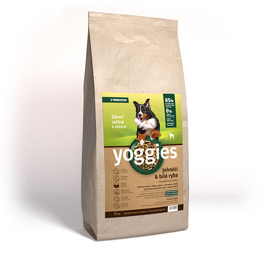 15kg Yoggies Jehněčí maso&bílá ryba, granule lisované za studena s probiotiky