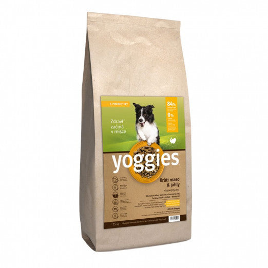 15kg Yoggies Krůtí maso&jáhly, granule lisované za studena s probiotiky