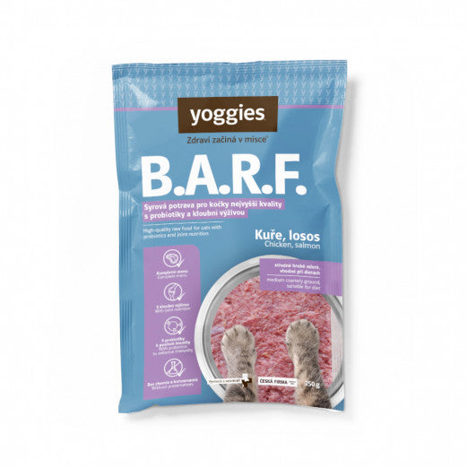 250 g Yoggies B.A.R.F. Kuřecí komplet s lososem a brusinkami s probiotiky a kloubní výživou