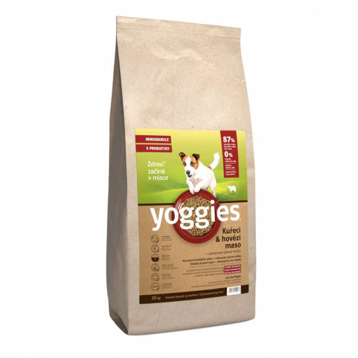 15kg Yoggies Kuřecí&hovězí maso, minigranule lisované za studena s probiotiky
