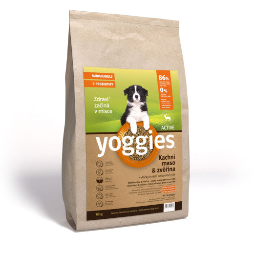 10kg Yoggies Active Kachní maso&zvěřina, minigranule lisované za studena s probiotiky