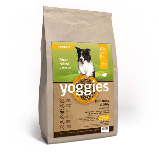 10kg Yoggies Krůtí maso&jáhly, granule lisované za studena s probiotiky