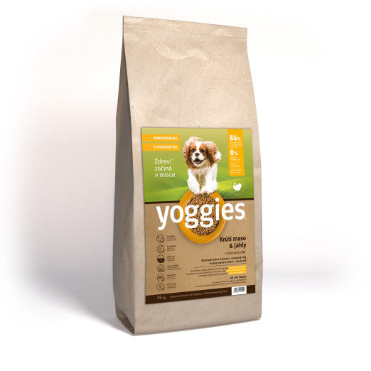 15kg Yoggies Krůtí maso&jáhly, minigranule lisované za studena s probiotiky
