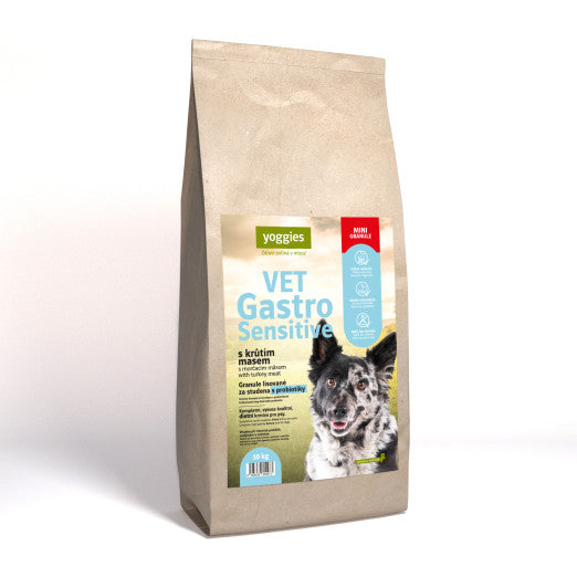 10kg Yoggies VET Gastro Sensitive s krůtím masem, minigranule lisované za studena s probiotiky