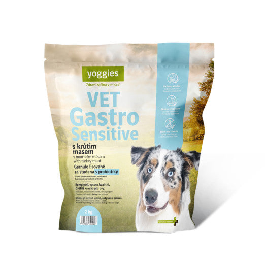2kg Yoggies VET Gastro Sensitive s krůtím masem, granule lisované za studena s probiotiky