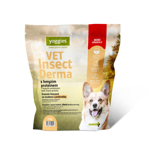 2kg Yoggies VET Insect Derma s hmyzím proteinem, minigranule lisované za studena s probiotiky