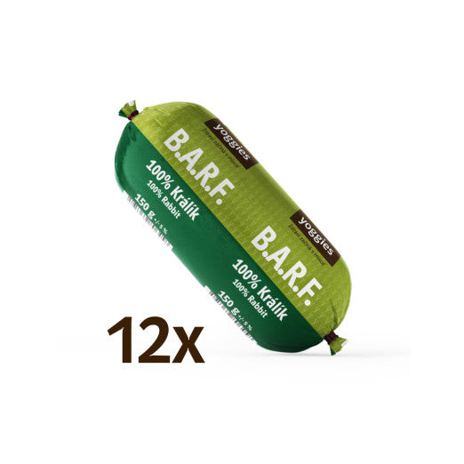 1 800 g (12x150g) Yoggies B.A.R.F. 100% králík s probiotiky a kloubní výživou