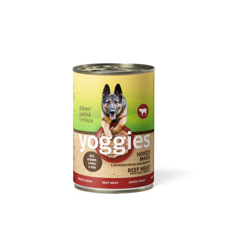 400g Yoggies hovězí konzerva s karotkou a lněným olejem