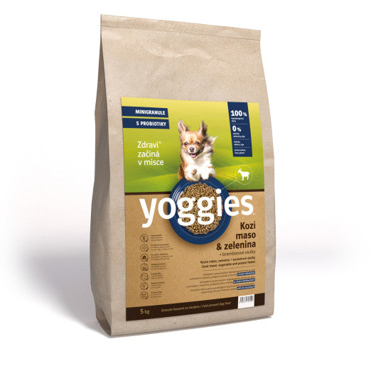 5kg Yoggies Kozí maso&zelenina, hypoalergenní minigranule lisované za studena s probiotiky