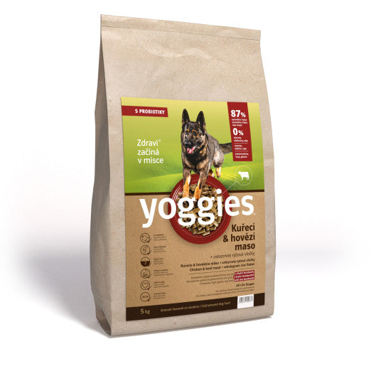 5kg Yoggies Kuřecí&hovězí maso, granule lisované za studena s probiotiky