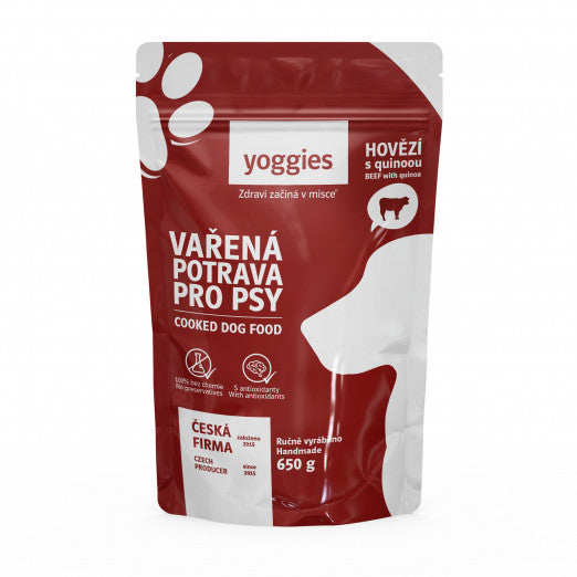 650g Yoggies Vařená potrava pro psy – hovězí maso s quinoou a kloubní výživou