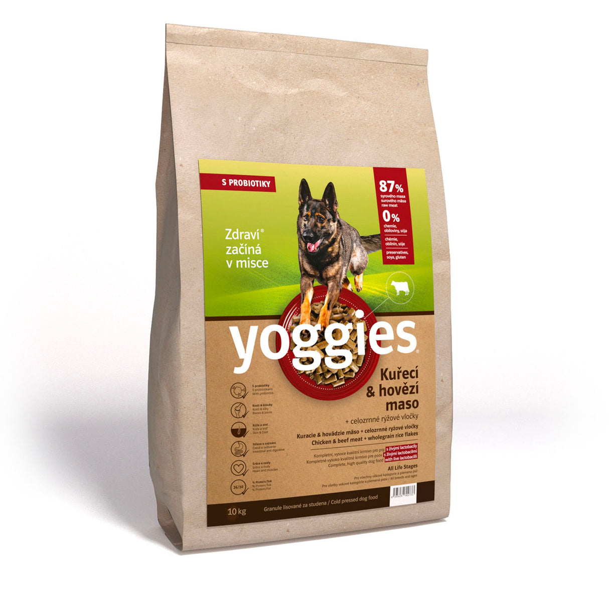 10 kg Yoggies Kuřecí & hovězí maso, granule lisované za studena s probiotiky