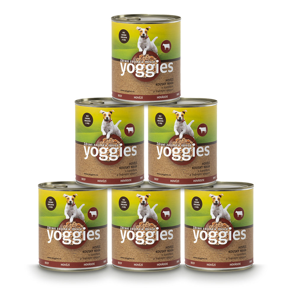 5+1 Yoggies hovězí konzerva s karotkou a lněným olejem 800 g
