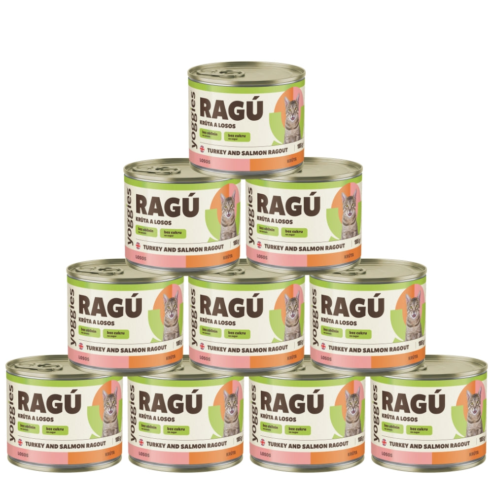 Yoggies RAGÚ pro kočky, krůta a losos 24 x 185 g - zvýhodněné balení