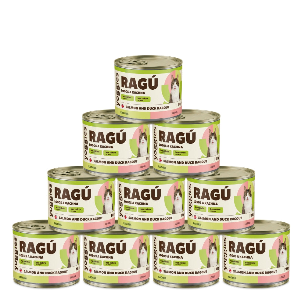 Yoggies RAGÚ pro kočky, losos a kachna 24 x 185 - zvýhodněné balení