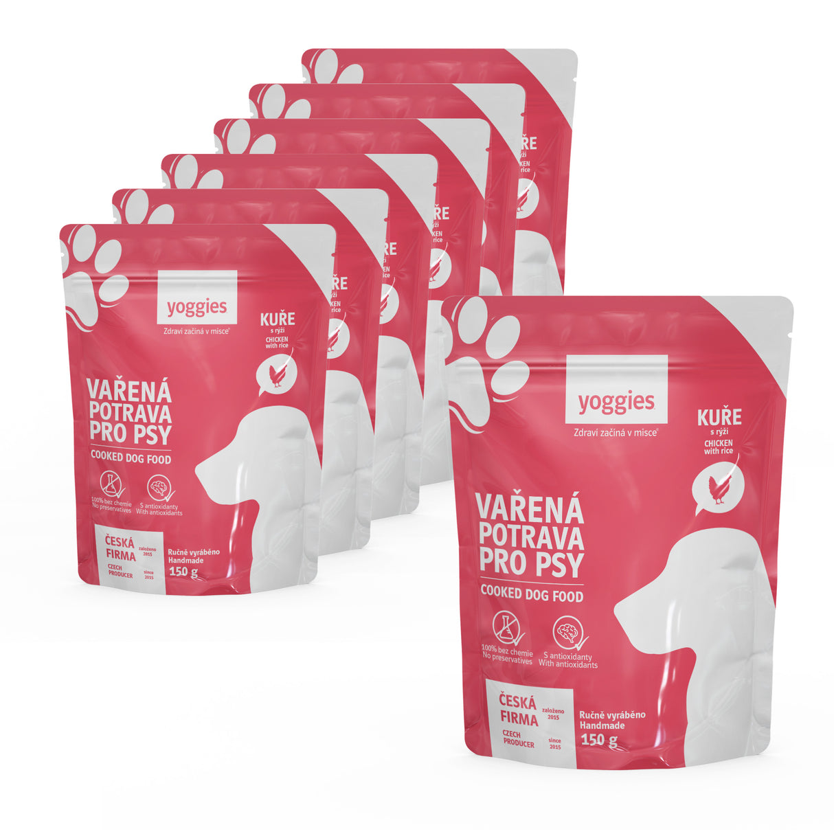 6+1 zdarma (7x150g) Yoggies Vařená potrava pro psy – kuřecí maso s rýží