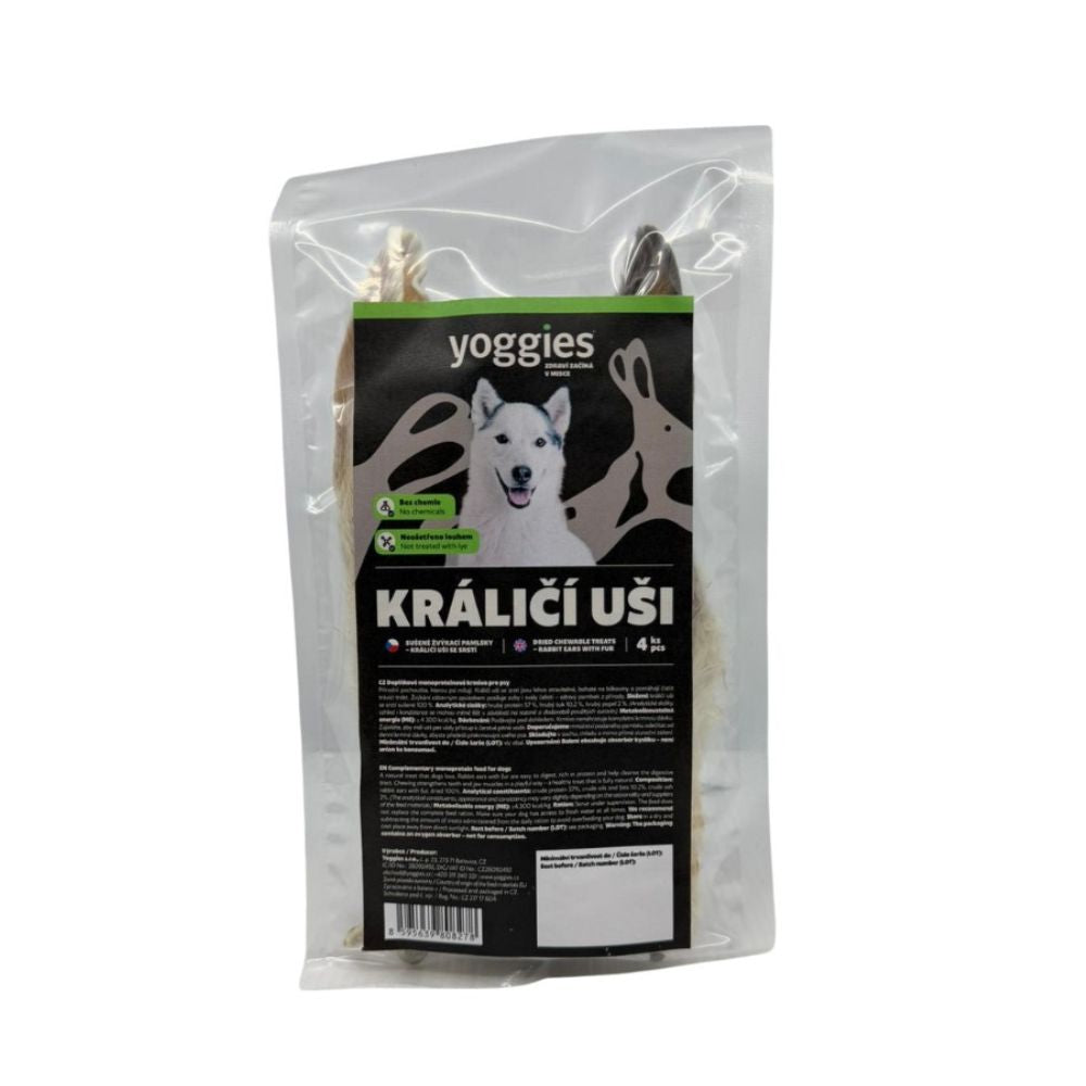 Yoggies Sušené žvýkací pamlsky - Králičí uši se srstí 4ks