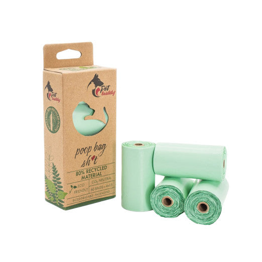 PetBuddy recyklované sáčky na psí exkrementy, 4 role / á 15 sáčků, zelená s potiskem
