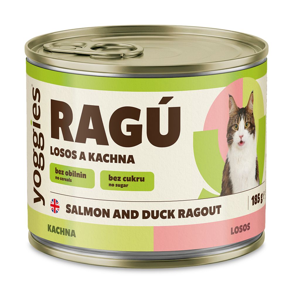 Yoggies RAGÚ pro kočky, losos a kachna 24 x 185 - zvýhodněné balení