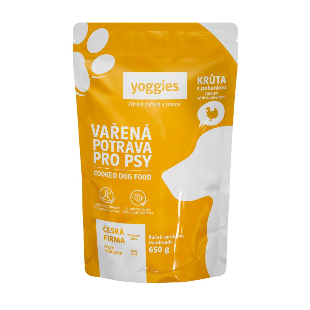 650 g Yoggies Vařená potrava pro psy – krůtí maso s pohankou