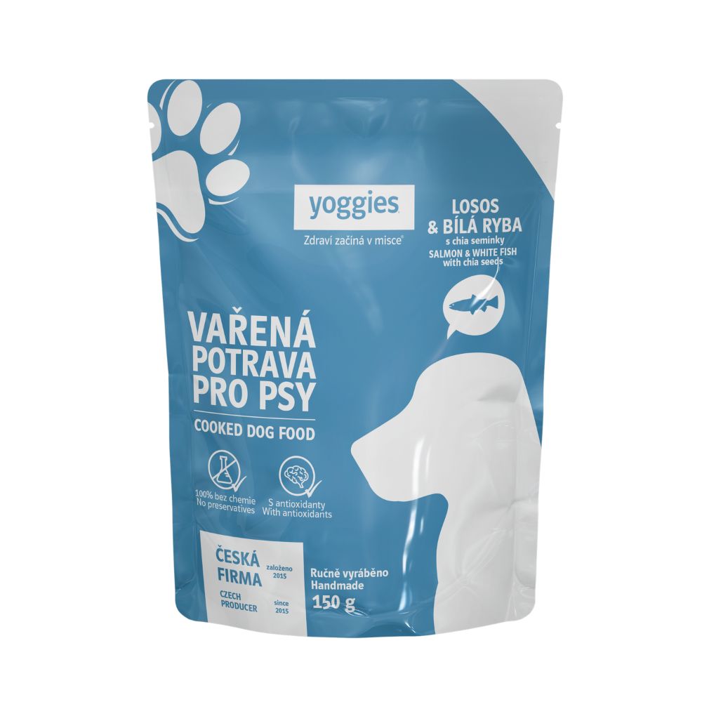 Yoggies vařená potrava pro psy – Losos a bílá ryba s chia semínky