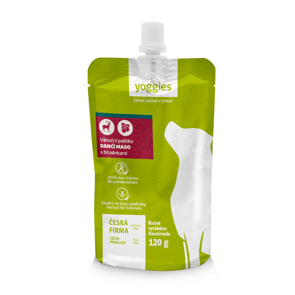 120 g Yoggies Vánoční paštika - Dančí maso s brusinkami