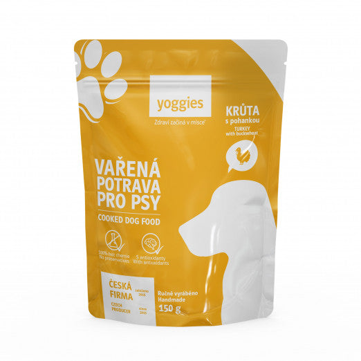150g Yoggies Vařená potrava pro psy – krůtí maso s pohankou a kloubní výživou 