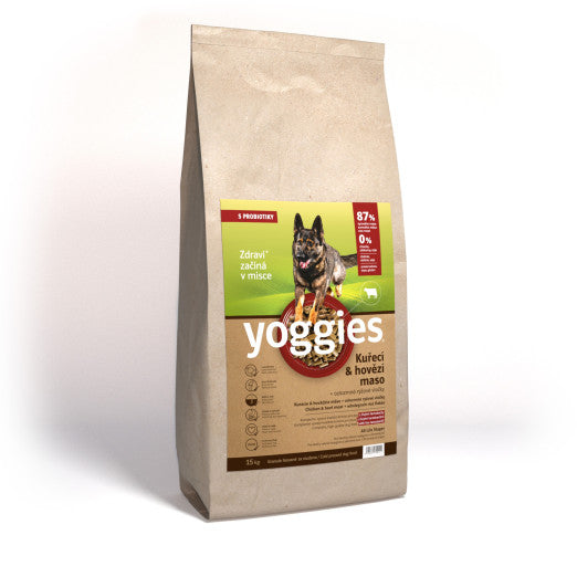 15kg Yoggies Kuřecí&hovězí maso, granule lisované za studena s probiotiky