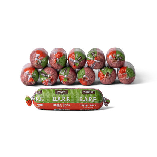 1800 g (12x150g) Yoggies B.A.R.F. Hovězí a krůta s probiotiky 