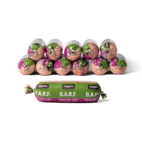 1800 g (12x150g) Yoggies B.A.R.F. Losos, kůň, krůta s probiotiky 