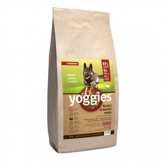 20kg Yoggies Kuřecí&hovězí maso, granule lisované za studena s probiotiky