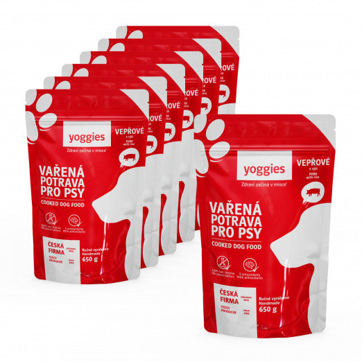 6+1 gratis (7x650 g) Yoggies Gekookt voer voor honden – varkensvlees met rijst