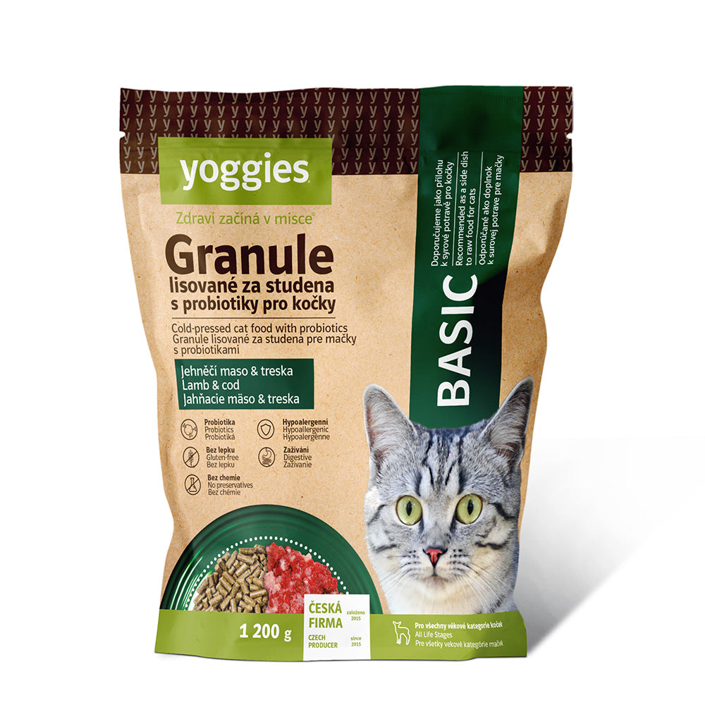 1,2kg Yoggies Cat "Basic" granule pro kočky, lisované za studena s probiotiky