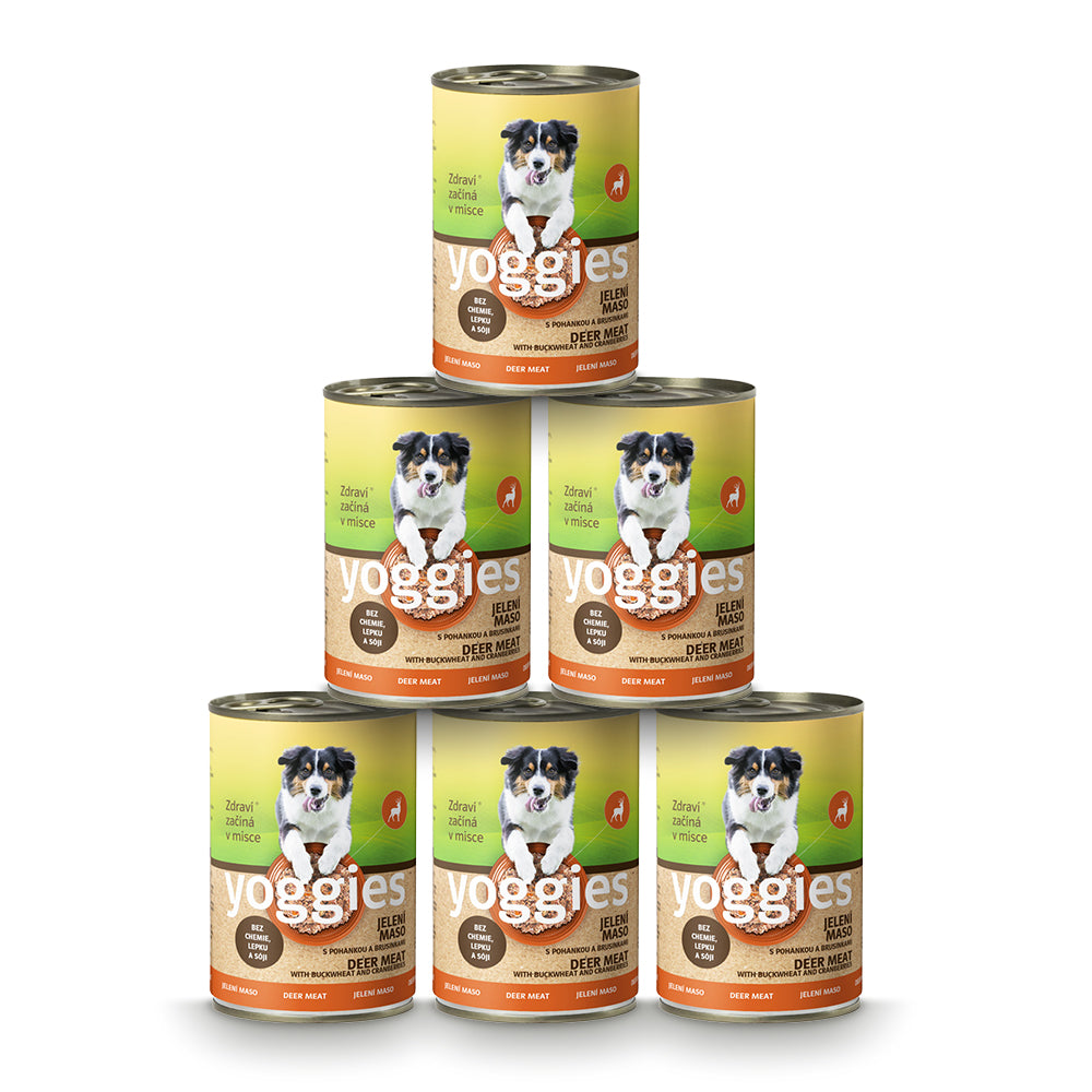 5+1 Yoggies jelení konzerva s pohankou a brusinkami 400g