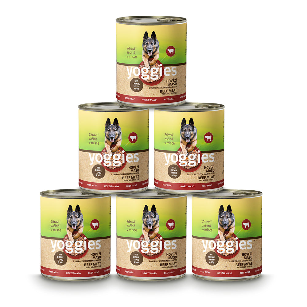 5+1 Yoggies hovězí konzerva s ostropestřcem mariánským 800g