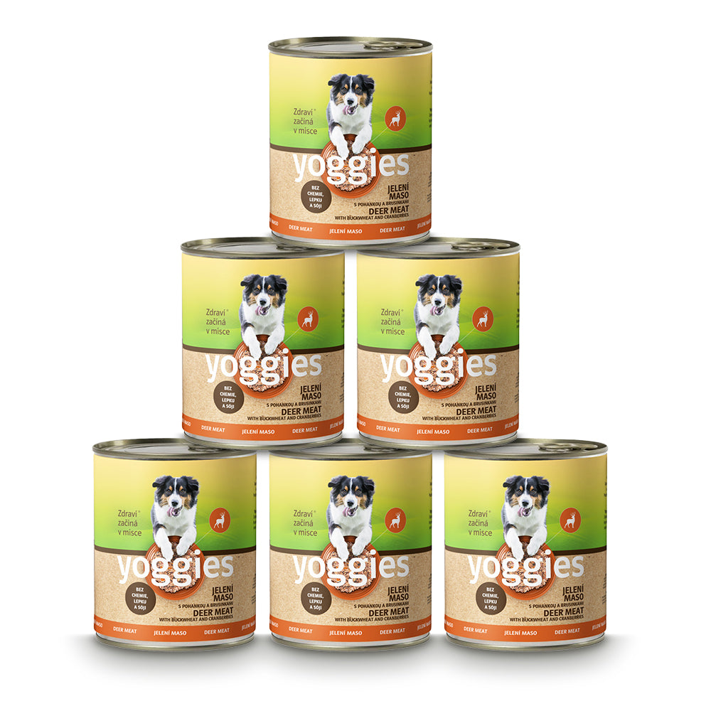 5+1 Yoggies jelení konzerva s pohankou a brusinkami 800g