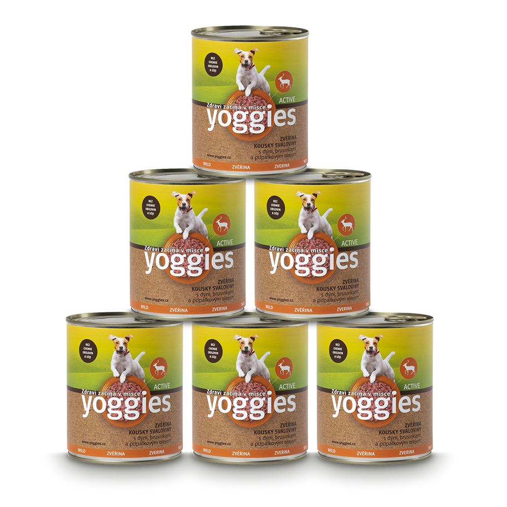 5+1 Yoggies zvěřinová konzerva s dýní, brusinkami a pupálkovým olejem 800g