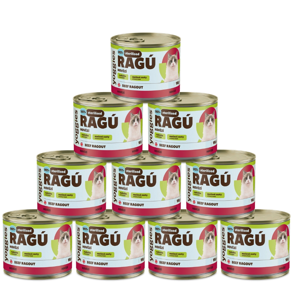 Yoggies RAGÚ pro kastrované kočky, hovězí monoprotein 24 x 185 g - zvýhodněné balení