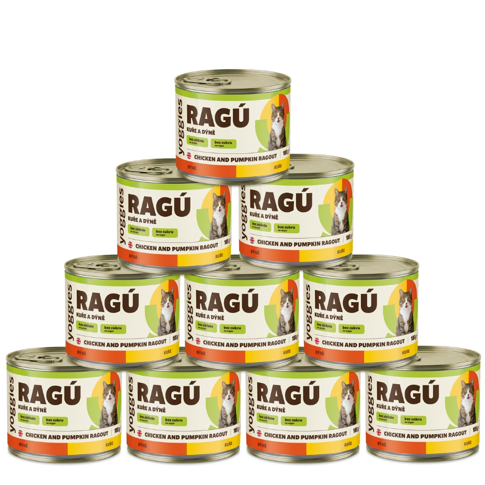 Yoggies RAGÚ pro kočky, kuře a dýně 24 x 185 g - zvýhodněné balení