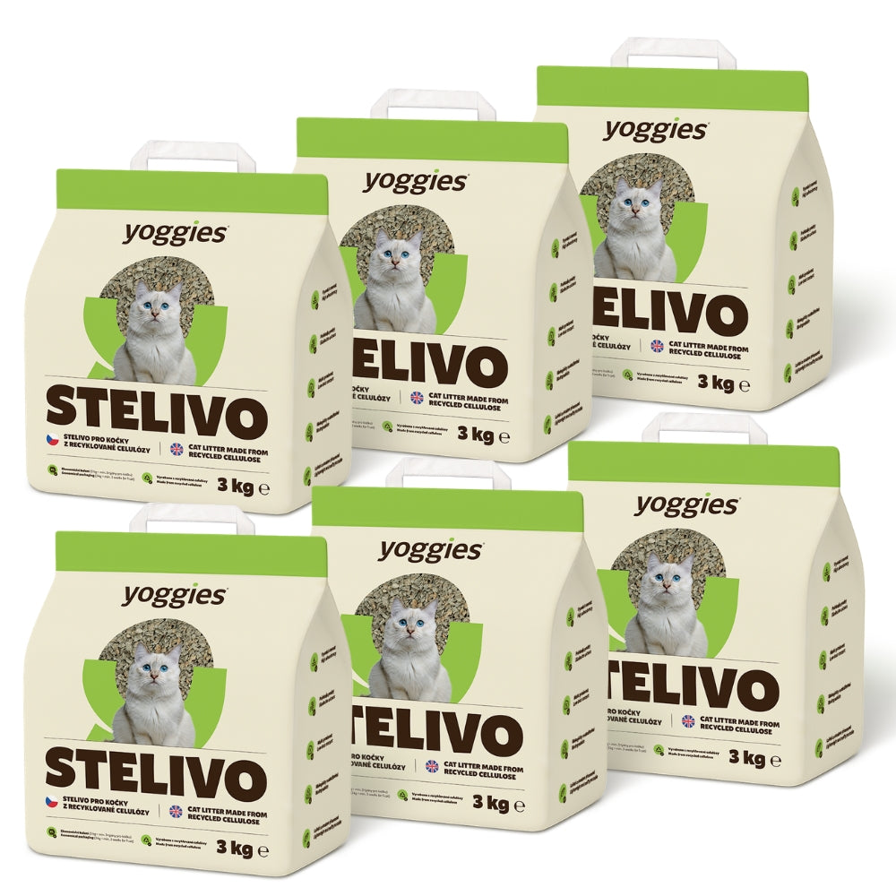 Yoggies Ekologické stelivo pro kočky 6 x 3 kg