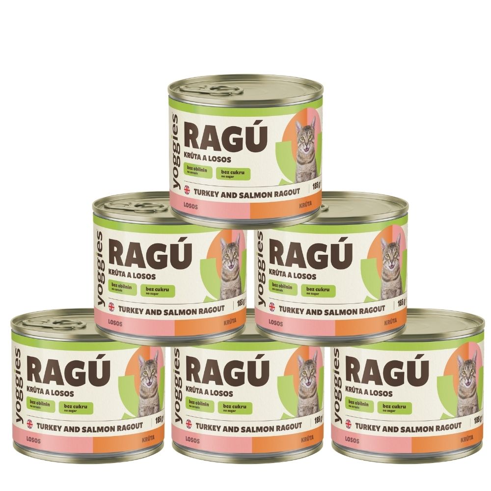 Yoggies RAGÚ pro kočky, krůta a losos 6 x 185 g - zvýhodněné balení