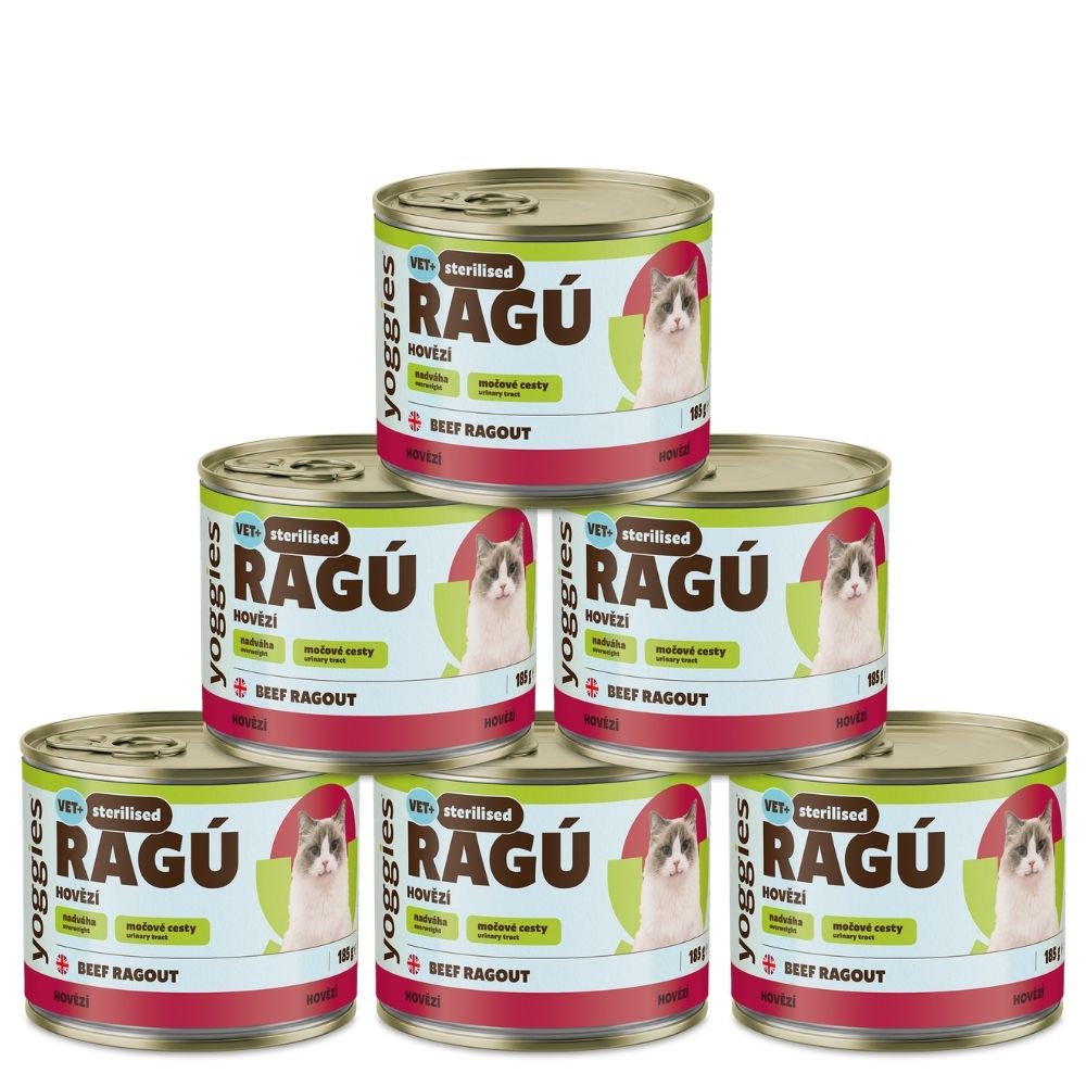 Yoggies RAGÚ pro kastrované kočky, hovězí monoprotein 6 x 185 g - zvýhodněné balení