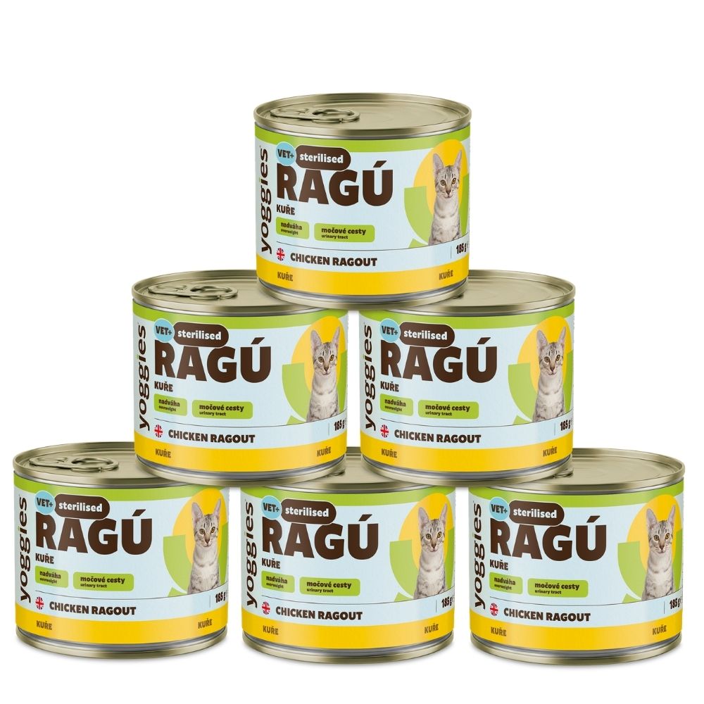Yoggies RAGÚ pro kastrované kočky, kuřecí monoprotein 6 x 185 g - zvýhodněné balení