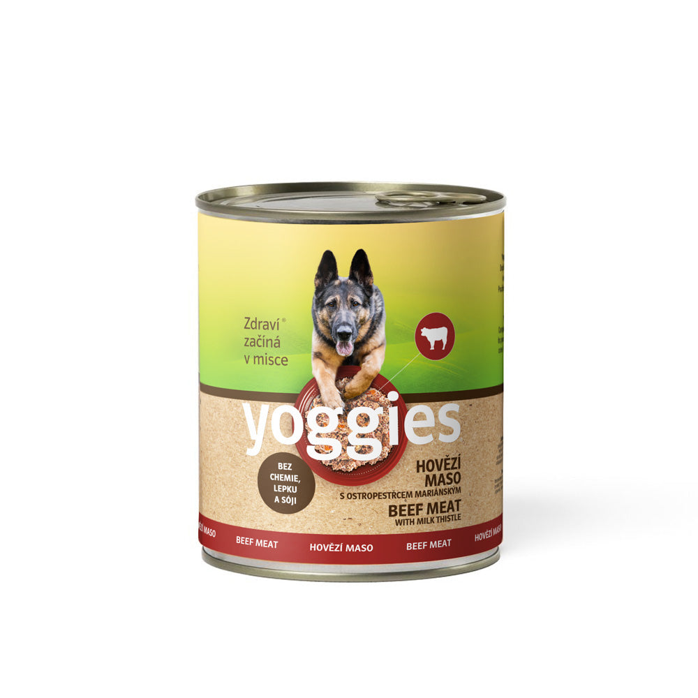 800g Yoggies hovězí konzerva s ostropestřcem mariánským