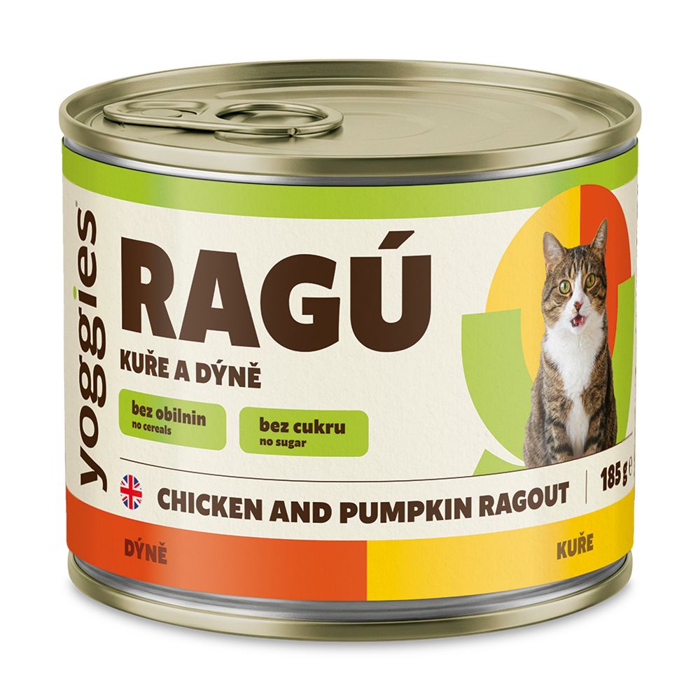Yoggies RAGÚ pro kočky, kuře a dýně 24 x 185 g - zvýhodněné balení